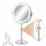 FFowcye Schminkspiegel mit Beleuchtung & Vergrößerung, 8 Zoll Höhenverstellbarer Tischspiegel, 1x/10x Vergrößerungsspiegel mit 3 Lichtmodi, USB-Aufladbar für Kosmetik und Rasur