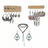 Aroncent 21PCS Schmuck Set für Damen Mädchen Vintage böhmischen Ohrring mit Kreise Wassertropfen Quasten Türkis, Sonne Mond Halskette, Türkis Ring (10 Paar Ohrringe + 1 Halskette)