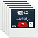 Artina FSC® Keilrahmen 5er Set Akademie 50x50 cm – Leinwand Set Maltuch aus 100% Baumwolle Leinwände 280 g/m² - Keilrahmenset Leinwand zum Bemalen für Acryl-, Aquarell-, Ölfarbe UVM