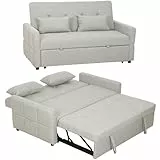 HOMCOM Schlafsofa 2-Sitzer 3 in 1, Schlafsofa mit Klick-Klack 137x180cm, Ausziehbett, verstellbare Rückenlehne, 2 Kissen, breite gepolsterte Sitzfläche, Leinenstoff, für Wohnzimmer, Wohnung, kleiner