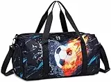 Sporttasche Kinder Schwimmtasche Jungen Damen mit Schuhfach und Nassfach Badetasche Teenager Kleine Reisetasche Fitnesstasche (Schwarz - Fußball)