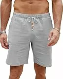 LVCBL Kurze Hosen Herren Leinen Shorts Bermuda Sommershorts Hellgrau M