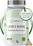 naturally Lions Mane Kapseln [180 Kapseln] – 1950mg Löwenmähne Pilz Extrakt pro Tagesdosis (58.500mg Hericium Erinaceus) – vegan, Igelstachelbart, Lions Mane Mushroom Pulver