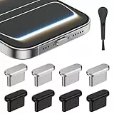 AUZOSL USB C Staubschutz für iPhone 17/17 Pro, 4 Aluminium+4 Silikon Schutzkappe Set mit Aufbewahrungsbox & Reinigungsbürstchen (Silber)