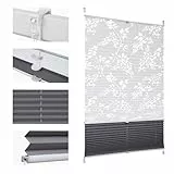 Sekey Plissee Doppelplissee Day+Night Verdunkelung ohne Bohren verspannt Lichtschutz Klemmfix Lichtdurchlässig Ausbrenner-Muster 85x130cm Druck & Grau