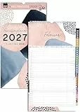 Spielefabrik® Familienkalender 2027 Familienplaner 5 Spalten PASTELL Kalender 23 x 43 cm das Original Wandplaner für 5 Personen Familienplaner inkl. Sticker Ferien und Feiertagen