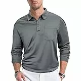 Generisch Poloshirt Männer Langarm, Herren Outdoor Casual Polo Tops Regular Golf T-Shirts Mit Tasche Oversized Tshirt Langarm Baumwolle Elegant Shirt Pullover Kragen Shirt Pullover (3XL, Grau)
