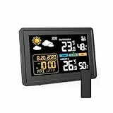 Wetterstation Funk mit Außensensor Nur mit Netzbetrieb, DCF Funkuhr Weather Station Digital Funkuhr Innen und Außen Thermometer Hygrometer mit Wettervorhersage, Funkthermometer Atmosphärendruck