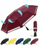 Chakipee Regenschirm Sturmfest Taschenschirm mit Reflexstreifen Rot Umbrella Kompakter Reise Winddichter Automatik Auf und Zu Doppelt Belüftetes Vordach 8 Rippen für Herren Damen Kinder
