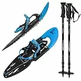 ALPIDEX Schneeschuhe 29 INCH Schuhgröße 38-46 bis 140 kg Steighilfe Tragetasche optional Stöcke, Farbe:Blue mit Stöcken