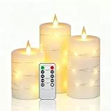 Da by 3 Stück Elfenbein Paraffin LED Kerzen mit Feenlichtkette, Realistische Flackerflamme, Batteriebetriebene Premium Kerzen mit Fernbedienung, Wiederverwendbar für Wohn- und Festdekoration