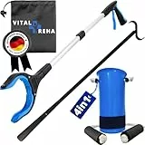 VitalReha 4in1 Hüft-Op Reha Set Greifzange Anziehhilfe Schuhlöffel | Komplettset inkl. Tasche | Sockenanziehhilfe Strumpfanziehhilfe für Senioren für Socken Kompressionsstrümpfe nach Hüftoperation