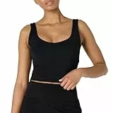 Amazon Essentials Damen Aktives FormFlex-Tanktop mit BH, Leichtem Halt und Verkürztem Schnitt, Butterweich, Schwarz, M