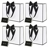 Halinuia 4 Stück Geschenktüten, Geschenktaschen, Papiertüten mit Schleifen und Grußkarten, Kreuzbodenbeutel, Geschenktüte Mittel mit Henkel für Geburtstag, Hochzeit, Feier Party 27 x 8 x 21 cm