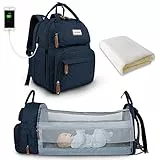 SNDMOR Wickeltasche Rucksack, Baby Wickeltasche mit Wickelstation, Große Unisex Babytasche mit Wickelunterlage, Großes Fassungsvermögen, Wasserdicht und Stylisch (Dunkelblau)