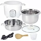 KeMar Reiskocher (5 Programme, 1,4L, 500W, Weiß) 7 Messbecher, Edelstahltopf & Glasdeckel - inkl. Dämpfeinsatz, Dampfgaren - Edelstahlschüssel, spülmaschinengeeignet, Warmhaltefunktion, KRC-175