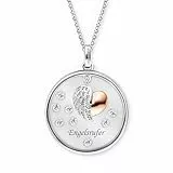 Engelsrufer Kette Glaslinse Herzflügel Bicolor für Damen aus 925er Sterlingsilber - Zirkonia - Karabinerverschluss - Länge: 42+4+4cm