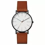 Skagen Herrenuhr Signatur, Dreizeiger Uhrwerk, 40mm Midnight Edelstahlgehäuse mit Lederarmband, SKW6374