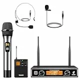 TONOR Duales UHF Mikrofon Kabellos Set mit Handmikrofon/Bodypack Transmitter/Headset Funkmikrofon/Lavalier Ansteckmikrofonen, 2x5 Frequenzen 60 m Reichweite für Gesang, Karaoke,TW821