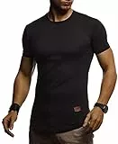 Leif Nelson Herren T-Shirt mit Rundkragen Basic Kurzarm Shirt Männer Kurzarmshirt Slim Fit Sommershirt LN-8294 Schwarz Größe L