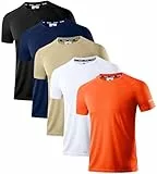 Holure Herren 5er Pack Sports Atmungsaktiv Schnelltrocknend Kurzarm T-Shirts Schwarz/Navy/Khaki/Weiß/Orange 04-XL