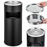 tectake® 30L Standaschenbecher für draußen, Stehaschenbecher, Aschenbecher für draussen mit Mülleimer inkl. Inneneimer, Ø 25 x 61 cm, Aschenbecher outdoor, Ashtray - schwarz
