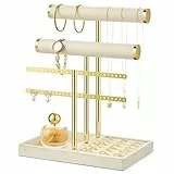 Josmimic Schmuck Organizer mit 3 Ebenen - Groß Beige Schmuckständer Armbänder, Abnehmbarer T-Steg Schmuck Ständer, Samt-Armbandhalter, Schmuckhalter für Armband, Halskette, Uhren, Ringe
