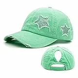 Ruyosn Basekappe Damen Zopf Basecap Cap High Ponytail Cap Damen Pferdeschwanz Cap Sommer Damen Kappe Sommer Kappe Sonnenschutz Glitzer Cap Damen Grün