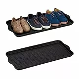 Relaxdays Schuhablage 2er Set, Abtropfschale mit erhöhtem Rand, für 6 - 8 Paare, Kunststoff, BxT: 75 x 36,5 cm, schwarz