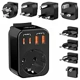 Reiseadapter Weltweites Set, Universal Steckdosenadapter mit USB C (PD 20W), Reisestecker mit 8 Abnehmbare Stecker Travel Adapter für UK/Italien/Südafrika/JAP/AUS/USA/Swiss, über 200 Ländern