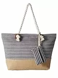 DonDon Strandtasche mit Reißverschluss, Große Strandtasche XXL, Shopper Tasche Damen - Praktische Beach bag Umhängetasche Damen Badetasche für Strand und Meer - Gestreift schwarz