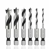 6 Stück Stubby Bohrer Set,Klein Holzbohrer Sechskant Bohrer Set,HSS Holzspiralbohrer, 1/4 Zoll Sechskantschaft Kurzer Bohrer Holzspiralbohrer, für Holz und Weiche Metalle