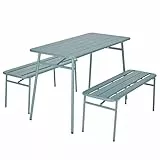 BUTLERS Gartenmöbel Set 3-TLG. Stahl -LINESIDE- Moderne Balkonmöbel mit Tisch & 2 Bänken | Wetterfeste Gartenmöbel Metall | Kompakte Sitzbank-Garnitur