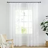 PONY DANCE Gardinen Weiss Transparent Übergardinen Wohnzimmer & Schlafzimmer 2er-Pack H 200 x B 140 cm Durchsichtige Voile Vorhänge mit Kräuselband für Schienensystem