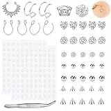 WillTen Fake Augenbrauenring Fake Lip Labret Studs Ersatz Kugeln Spike mit 200pcs Aufkleber Non-Piercing Körperschmuck Fake Skin Piercing