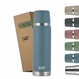 Campo Libre. Jaco® Thermoskanne 1L, 750ml, 500ml I Thermos mit Becher I Unsere Thermosflasche mind. 24h heiß I Isolierkanne mit Doppelwandisolierung ist zu 100% auslaufsicher & recycelter Edelstahl