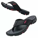 WateLves Herren Flip Flops Zehentrenner Leder mit Arch Support Sandalen Weich Leder Stoff Badelatschen Sommer Beach Rutschfest Hausschuhe Pantoletten(ZL103.Schwarzrot 44 EU)
