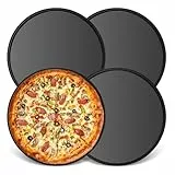 Romon Backform Rund 4er Set, 26 cm Pizzablech mit Teflon-Beschichtung, aus Hochwertigem Kohlenstoffstahl, Antihaftbeschichtung, für Pizza Fleisch und Snacks Schwarz