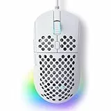 Dierya M1SE Gaming Maus mit Kabel, Ultra-Leicht, 12800DPI Sensor, 6 Programmierbare Tasten, RGB-Beleuchtung & Paracord-Kabel - Mattweiß