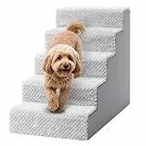 KSIIA Hundetreppe für Kleine Hunde 55cm Hoch, Haustiertreppe mit Abnehmbarem Waschbarem Bezug, Katzentreppe für Alte Katzen Hunde, Rutschfestem Hunderampe Hundetreppe für Bett Sofa, Grau