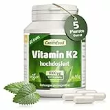 Vitamin K2 (MK7), hochdosiert, 1000 µg - 150 Kapseln, vegan. Vitamin K – für starke Knochen und eine normale Blutgerinnung. OHNE künstliche Zusätze - laborgeprüft. Von Greenfood.
