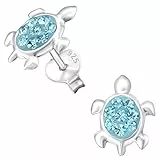 JAYARE Kinder Ohrringe Mädchen Schildkröte Ohrstecker Silber 925 Stecker Turtle hell-blau Glitzer Kristalle Geschenke für Mädchen im Geschenketui