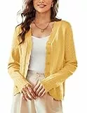KANCY KOLE Cropped-Strickjacke für Damen, leicht, gehäkelt, Knopfleiste, Frühling-Sommer-Outfits 2026, gelb, X-Groß