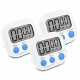 Newaner 3 Stück Timer Digital, Eieruhr, Küchentimer Küche, Kurzzeitwecker Magnetisch, Stoppuhr mit Einklappbarer Ständer, Timer mit Großem LCD-Display für Kochen Backen Sport Studieren,Weiß
