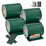 Juskys Sichtschutzstreifen für Doppelstabmatten PVC, Zaun (4er Set) - 4 Rollen á 35m x 19cm - 120 Befestigungsclips - Zaunfolie Sichtschutz Windschutz - grün
