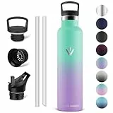 Vikaster Wasserflasche, Thermosflasche 1l, BPA-frei Trinkflasche, Thermosflasche mit Strohhalm, Trinkflaschee für Schule, Sport, Fahrrad, Camping, Fitness, Outdoor