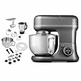 MEDION Küchenmaschine (Mixer, Fleischwolf, 3 in 1, 5 Liter Edelstahlschüssel, 1.200 Watt, Reiben Raspeln Schneiden, Digitales Touch Display, Knetmaschine, Teigmaschine, MD18430) Titan