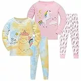 LOLPIP Mädchen Schlafanzug Tie Dye Bedruckte Nachtwäsche 100% Baumwolle Pyjamas für Kinder Einhorn Schlafkleidung Langarm 4 Stück Set 3 Jahre
