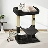 Woochpet Kratzbaum für Katzen, Katzenturm mit Natursisal-Kratzstamm, Plüschige Liegefläche und Plattform, Schwarz
