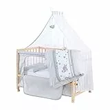 roba Beistellbett 60 x 120 cm - Jumbotwins - Babybett zum Anstellen - Inklusive Matratze, Bettwäsche, Himmel im Elefanten Design - Mobil & Höhenverstellbar - Holz Natur